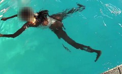 See through bright bikini in swimming that is public