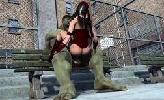 Big titted babe fucked by green HULKs humongus cock