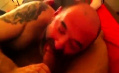 Hairy Daddy Sucks A Big Dick In Bed