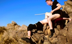 Extreme face sitting on rocks with piss drinking and caning