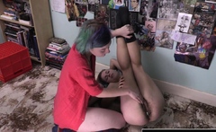 Lovely hairy lesbian amateurs fuck at home