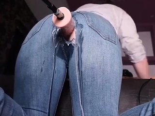 Machine Dick through her Jeans makes Mom Cream so Hard