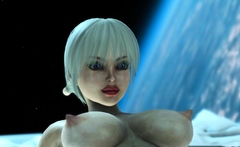 Cyber angel dickgirl fucks sexy blonde in the space station