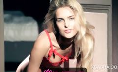 Superb Blonde Sasha In Red Lingerie Posing Sensually