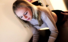 Blonde Teen getting spanked while facing camera