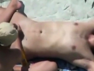 stepdaughter milks cock on beach (voyeur)