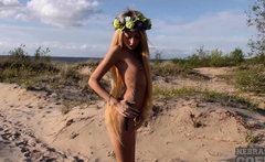 Hot Blonde Ballerina Beach Masturbation