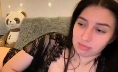 Busty Curly Brunette With Big Boobs Fucks On Couch