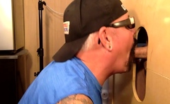 Gloryhole cocksucking DILF sucks penis